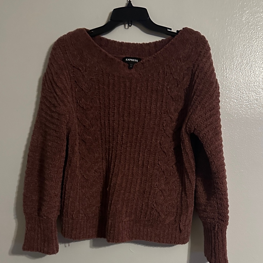 Express Women's Cable Knit Brown Sweater